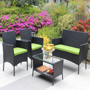 4 PC Rattan Patio Furniture Set Outdoor Patio Cushioned Seat Wicker Sofa Green Cushion