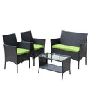 4 PC Rattan Patio Furniture Set Outdoor Patio Cushioned Seat Wicker Sofa Green Cushion