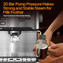 20 Bar Professional Espresso Machine With Milk Frother, Single & Double Shot, ESE Pod Compatible, Visual Display Of Pressure, Removable Water Tank For Cappuccino, Latte, Machiato For Home Barista